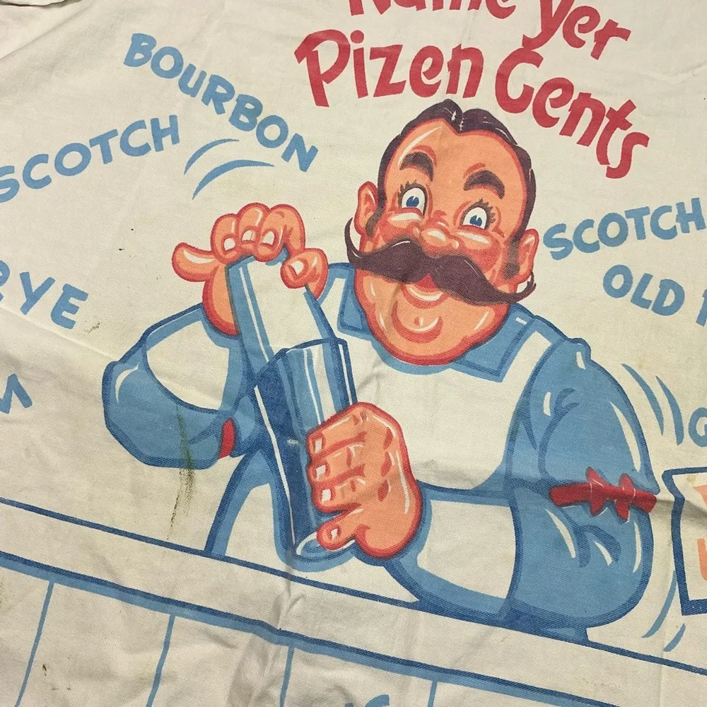 Vintage 1950s Bartender Novelty Cotton Apron “Name Yer Pizen Gents” 36